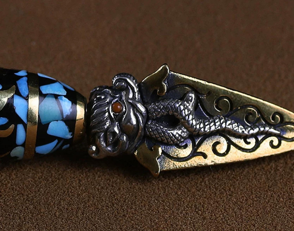Handcrafted Tibetan Silver Vajra Phurba Pendant | Spiritual Protection Amulet Necklace for Men