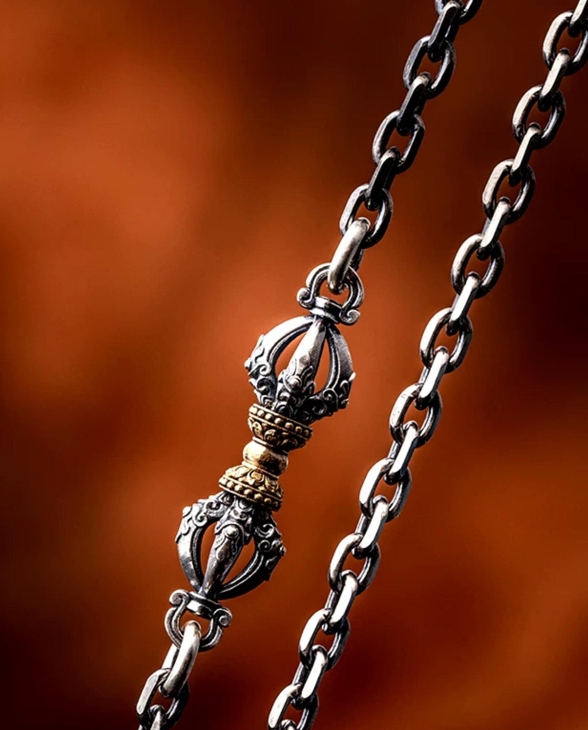 Handcrafted Tibetan Vajra Pendant Necklace – Silver Protection Amulet for Men