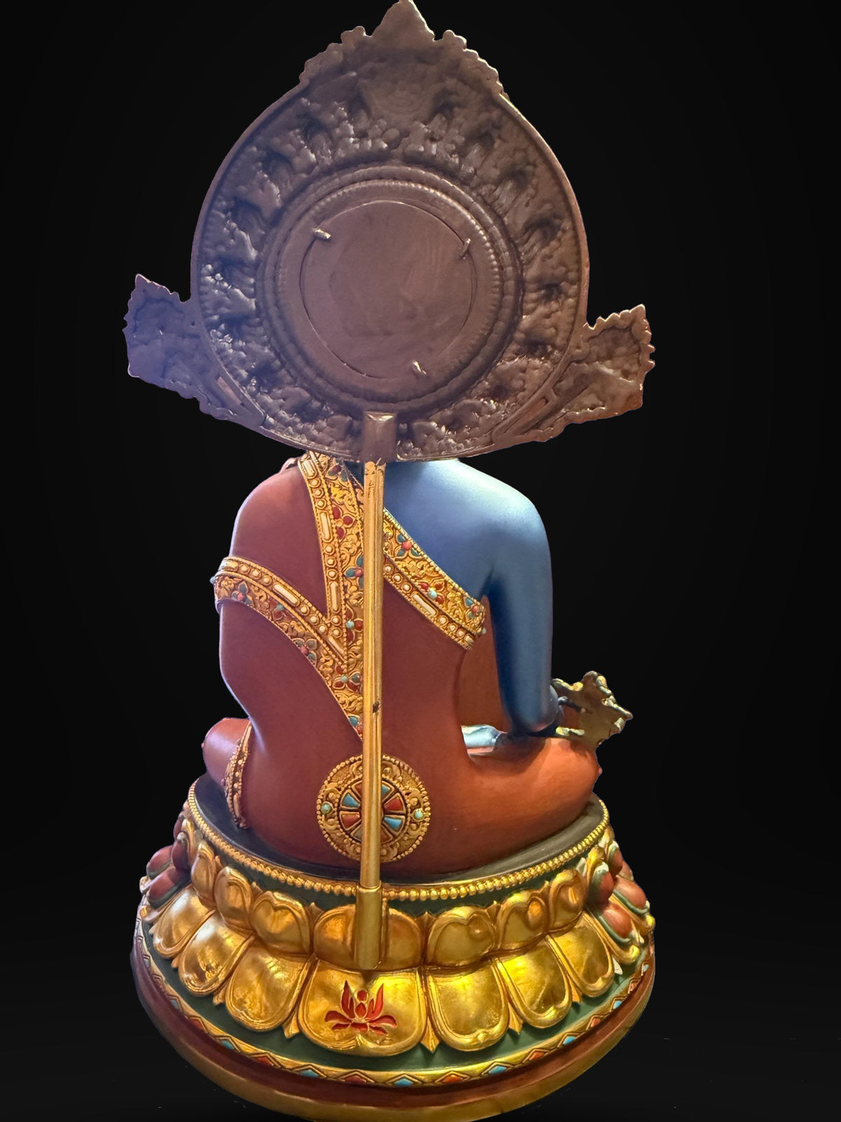 Handcrafted Blue Medicine Buddha Statue – Nepalese Style Tibetan Buddhist Deity with Painted Back Panel (9 inch)