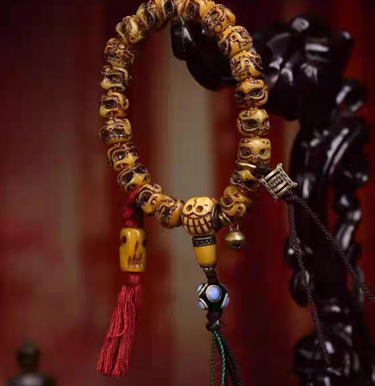 Handcrafted Tibetan Skull Mala Bracelet Yak Bone Amulet Beads