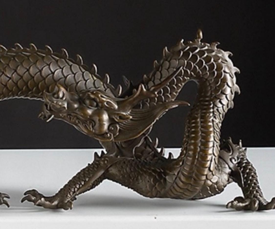 Brass Dragon Loong Statue, Tibetan Handcrafted Copper Good Fortune Protection Figurine, Office Home Decor Unique Gift Desk Decor