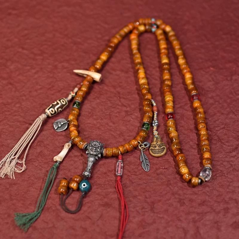 Handcrafted Tibetan Yak Bone Mala Bracelet, 108 Beads Buddhist Prayer Beads for Meditation, Yoga, and Spiritual Healing, Tibetan Jewelry