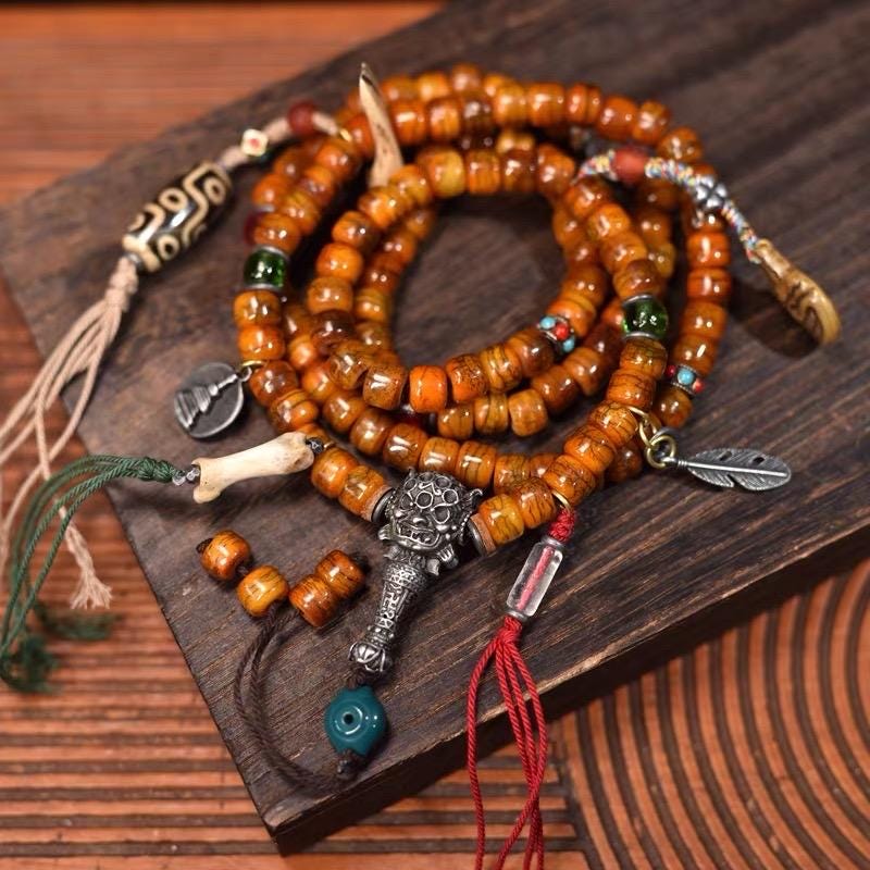 Handcrafted Tibetan Yak Bone Mala Bracelet, 108 Beads Buddhist Prayer Beads for Meditation, Yoga, and Spiritual Healing, Tibetan Jewelry