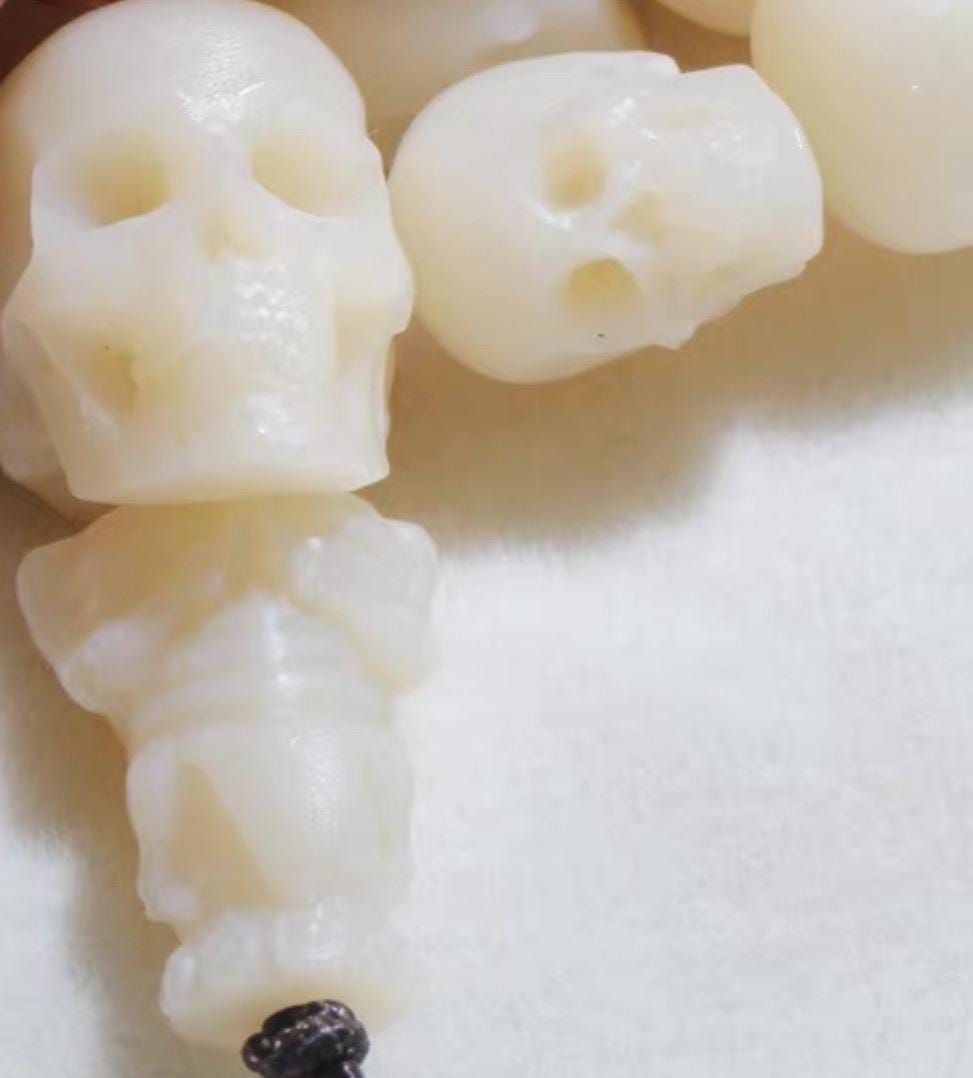 Yak Bone Skull Mala Bracelet: Tibetan Buddhist Prayer Beads