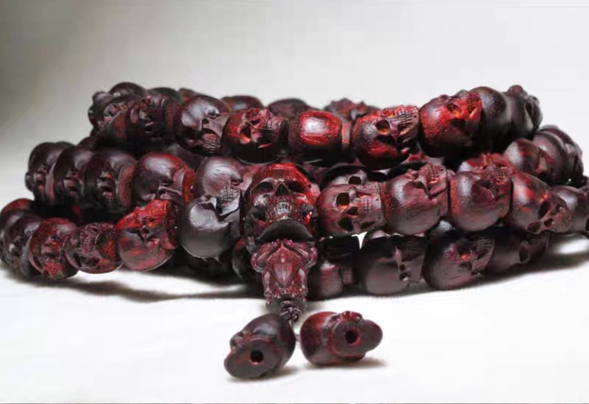 Yak Bone Skull Mala Bracelet: Tibetan Buddhist Prayer Beads