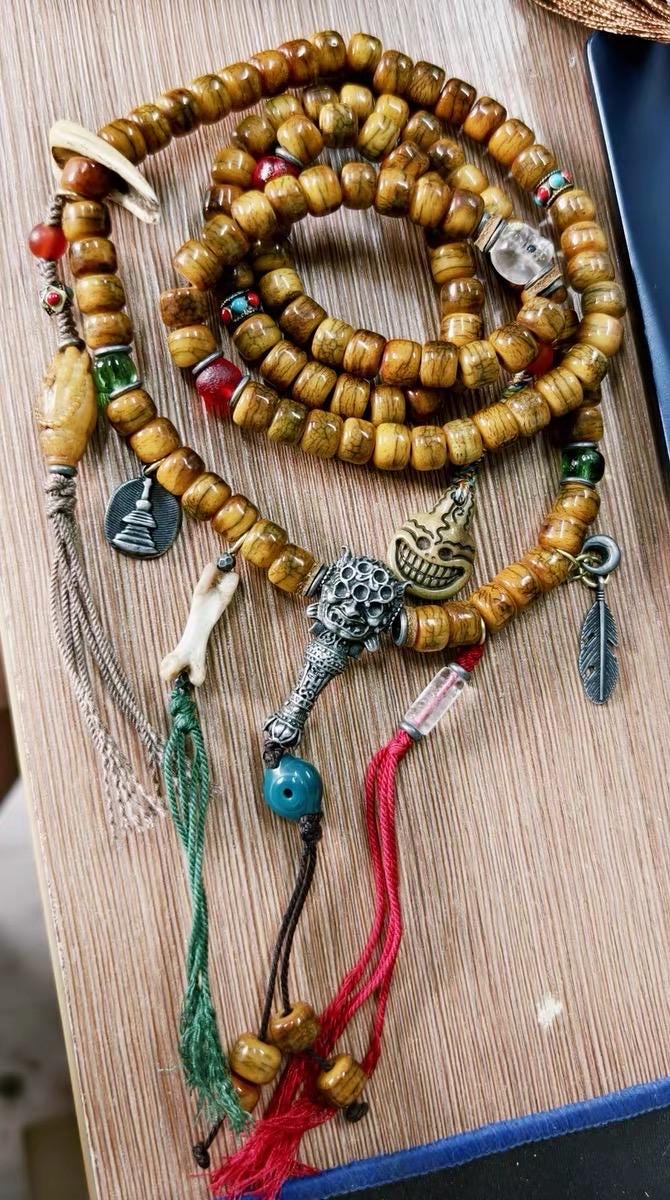 Handcrafted Tibetan Yak Bone Mala Bracelet, 108 Beads Buddhist Prayer Beads for Meditation, Yoga, and Spiritual Healing, Tibetan Jewelry