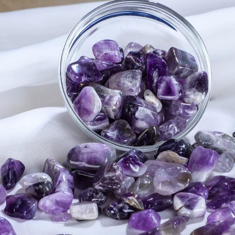 Mandala Offering Gem Stones Set, Amethyst Ritual Crystals for Tibetan Buddhist Practice