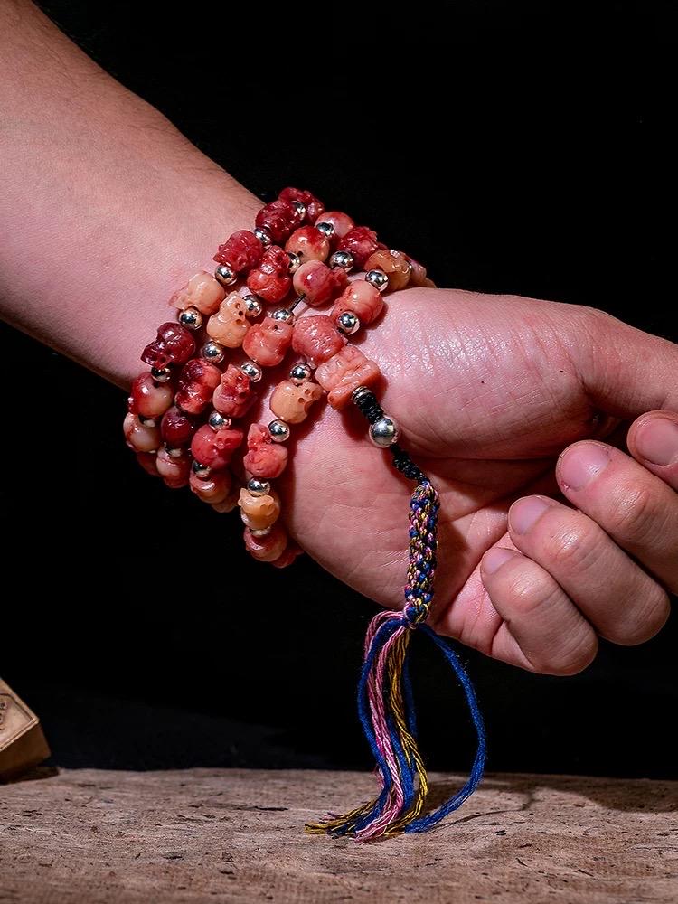 Natural Reclaimed Camel Bone Skull Bracelet