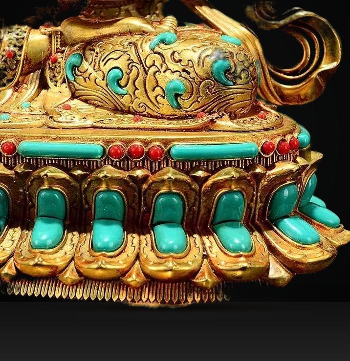 Vajrasattva Statue | Full Gilded Copper Buddha with Gem Inlay | Tibetan Buddhist Home Altar Decor