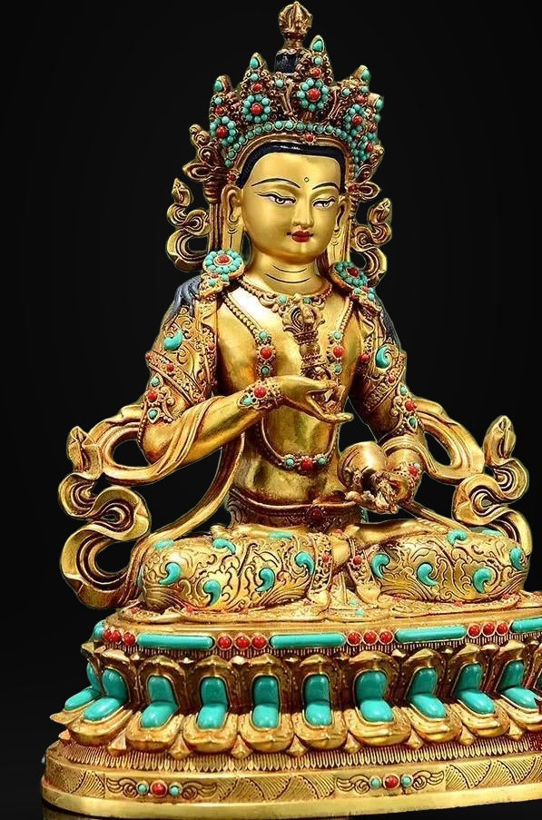 Vajrasattva Statue | Full Gilded Copper Buddha with Gem Inlay | Tibetan Buddhist Home Altar Decor