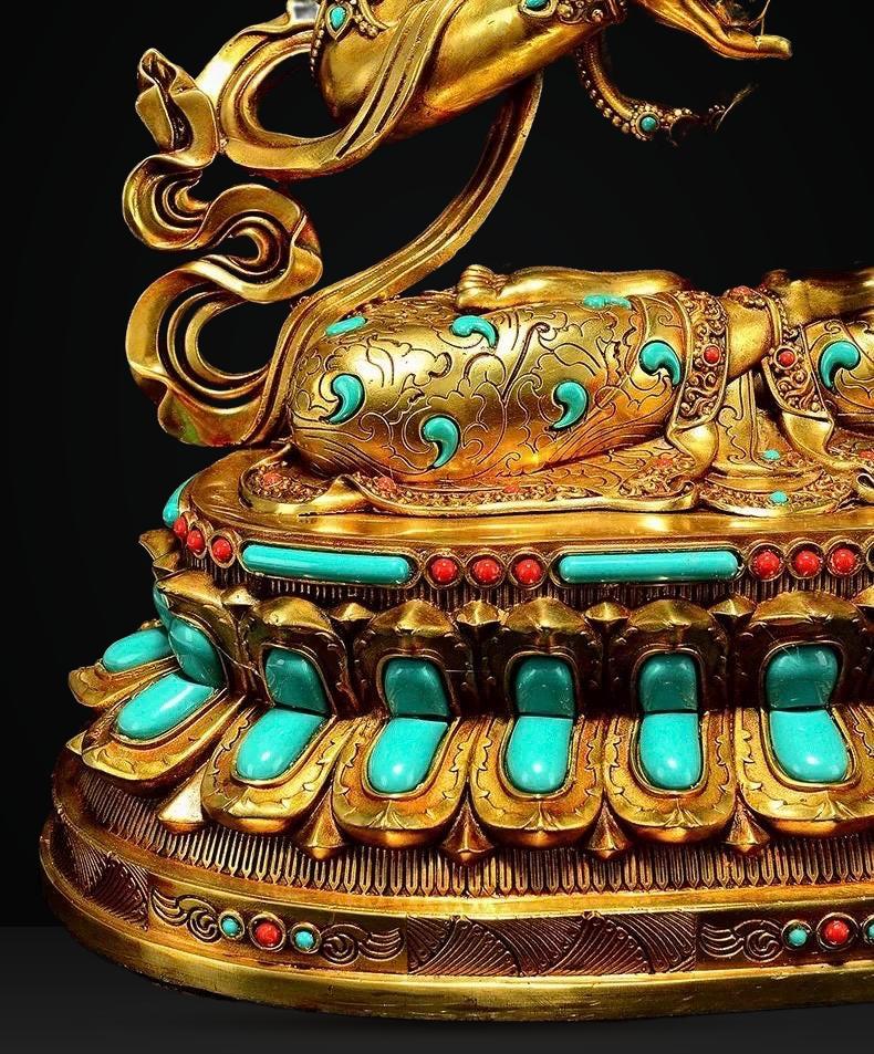 Vajrasattva Statue | Full Gilded Copper Buddha with Gem Inlay | Tibetan Buddhist Home Altar Decor