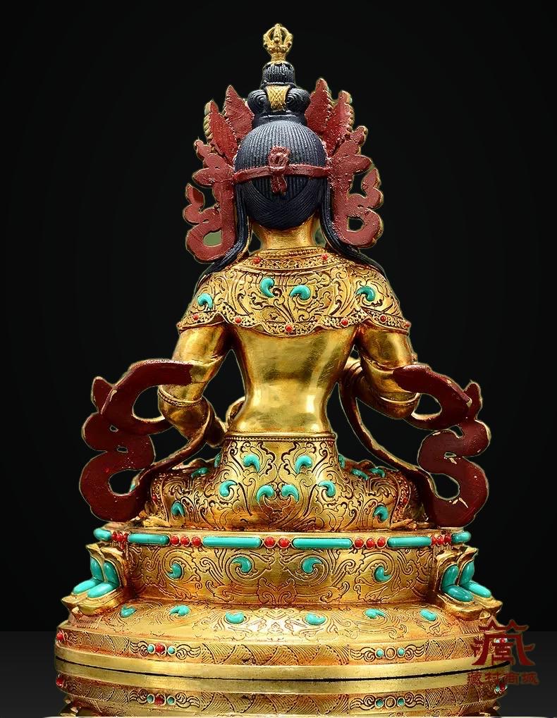 Vajrasattva Statue | Full Gilded Copper Buddha with Gem Inlay | Tibetan Buddhist Home Altar Decor