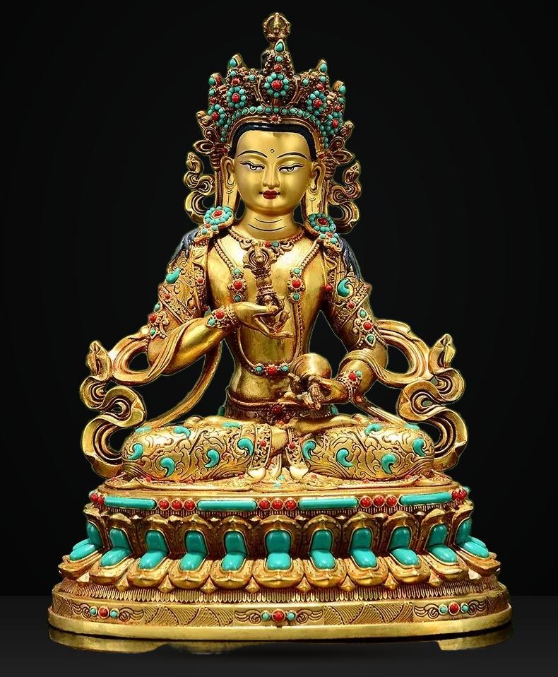 Vajrasattva Statue | Full Gilded Copper Buddha with Gem Inlay | Tibetan Buddhist Home Altar Decor