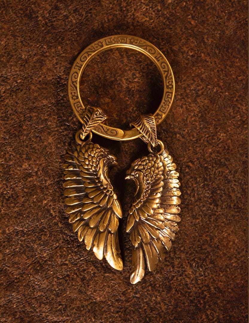 Wing Keychain Pendant | Solid Silver or Brass Keychain | Handcrafted Car Accessory |