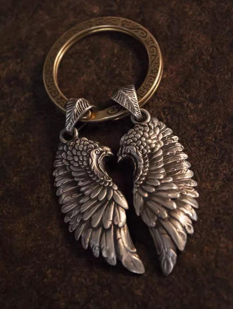 Wing Keychain Pendant | Solid Silver or Brass Keychain | Handcrafted Car Accessory |