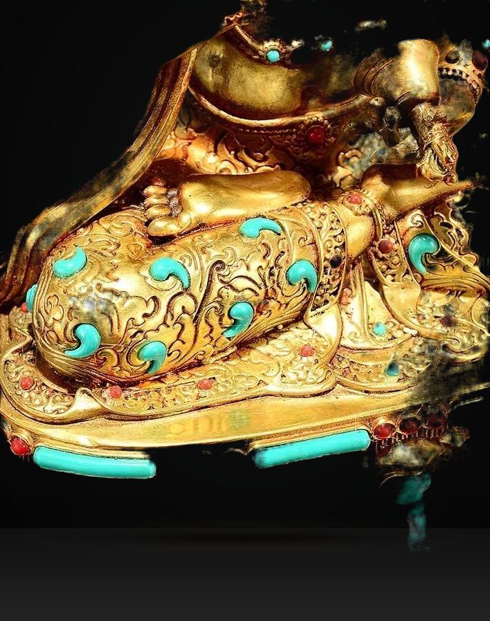 Vajrasattva Statue | Full Gilded Copper Buddha with Gem Inlay | Tibetan Buddhist Home Altar Decor