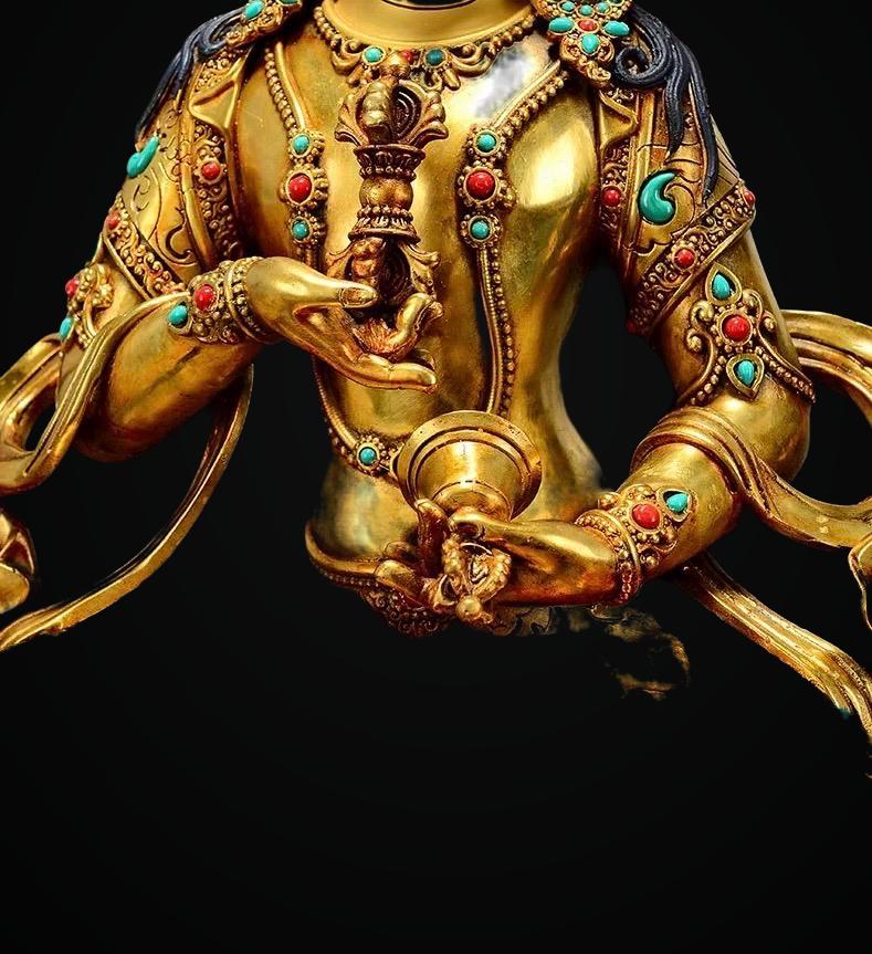 Vajrasattva Statue | Full Gilded Copper Buddha with Gem Inlay | Tibetan Buddhist Home Altar Decor