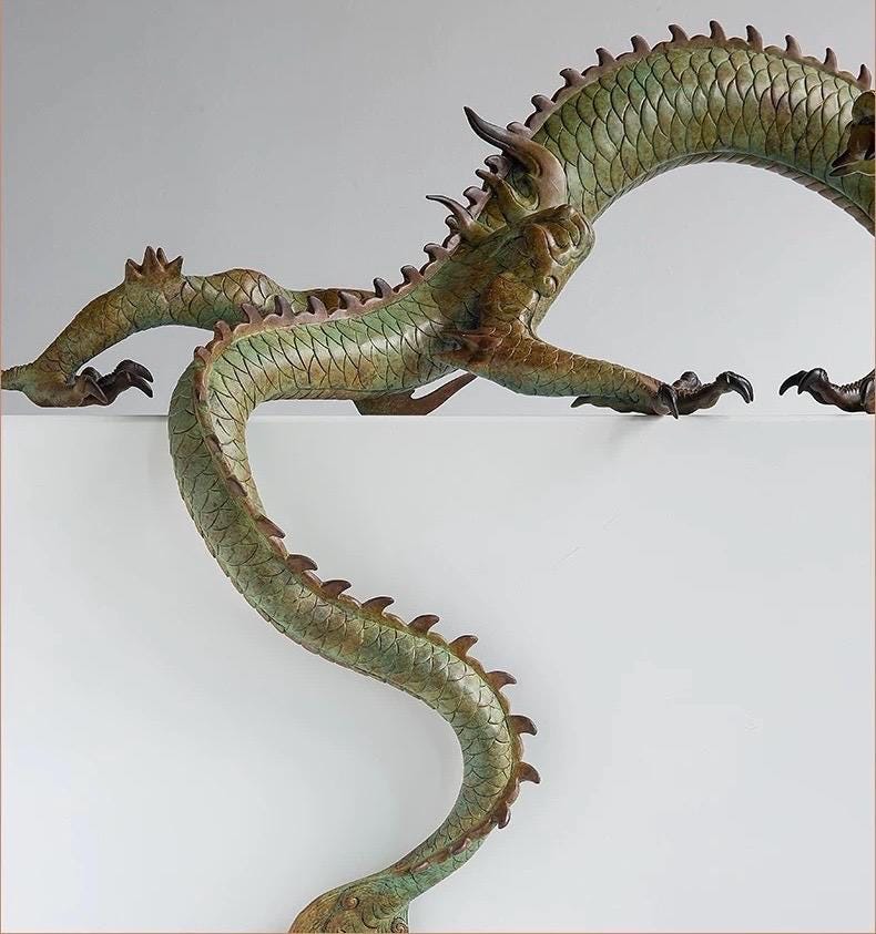 LARGE Handcrafted Brass Dragon Statue: Tibetan Feng Shui Decor