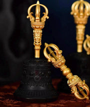 Handcrafted Tibetan Brass Bell 5 or 9 prong Dorje Set