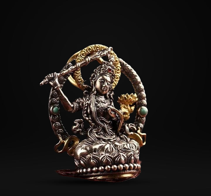 Silver Manjushri Bodhisattva Pendant with gold plated parts