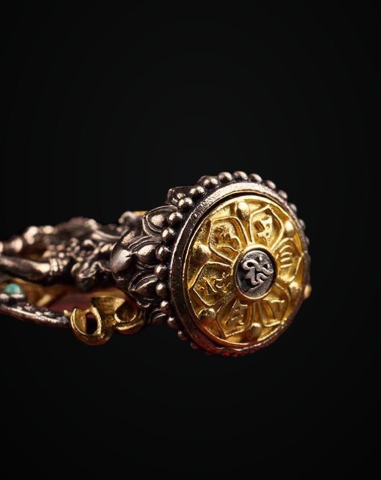 Silver Manjushri Bodhisattva Pendant with gold plated parts