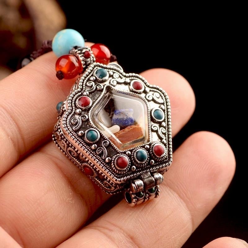 Tibetan Ghau Prayer Box Necklace | Buddhist Amulet Pendant | Handmade Brass Ghau Locket