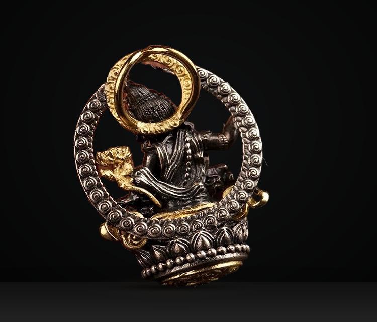 Silver Manjushri Bodhisattva Pendant with gold plated parts
