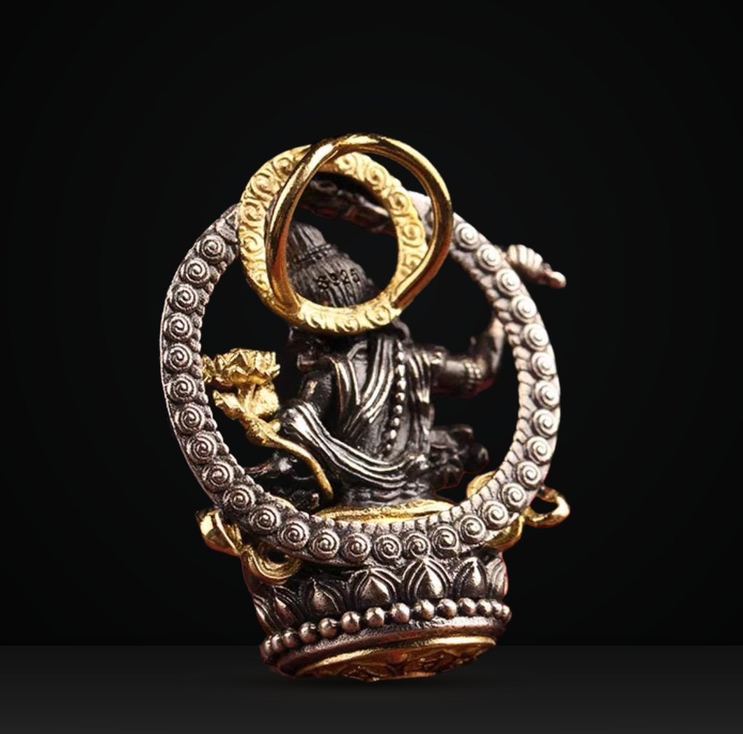 Silver Manjushri Bodhisattva Pendant with gold plated parts