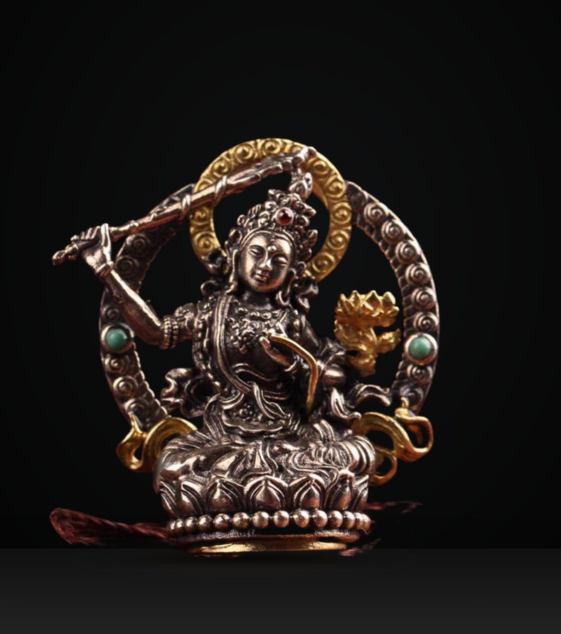 Silver Manjushri Bodhisattva Pendant with gold plated parts