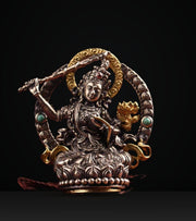 Silver Manjushri Bodhisattva Pendant with gold plated parts