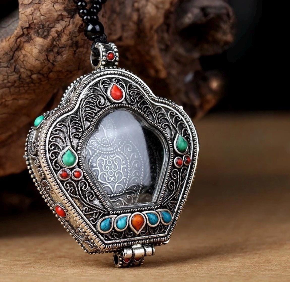 Tibetan Ghau Prayer Box Necklace | Buddhist Amulet Pendant | Handmade Brass Ghau Locket