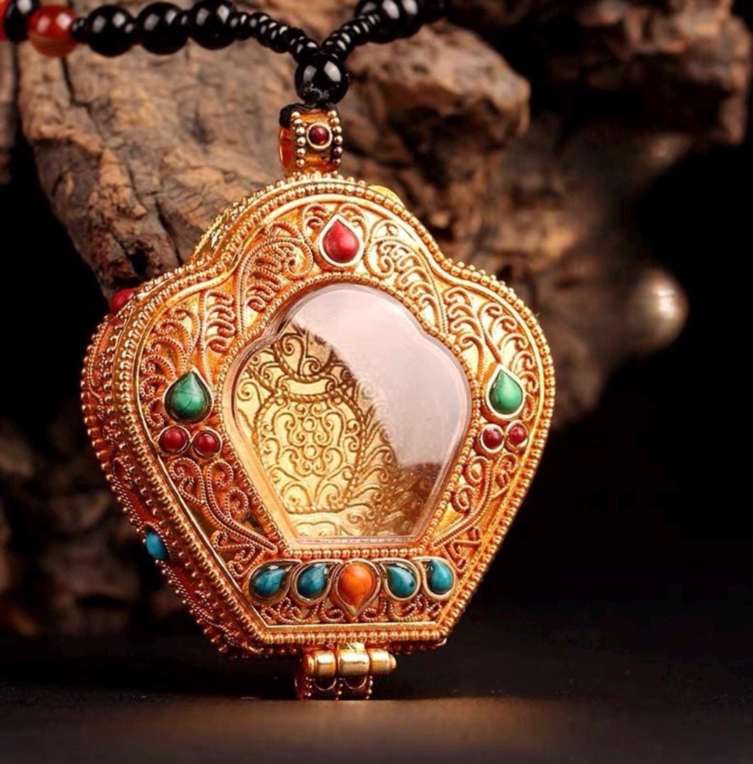 Tibetan Ghau Prayer Box Necklace | Buddhist Amulet Pendant | Handmade Brass Ghau Locket