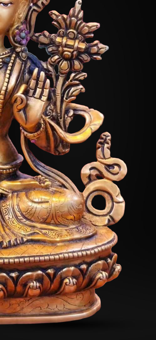 7” Manjushri Statue | Handcrafted Nepalese Copper Bodhisattva of Wisdom | Gold-Gilded Manjusri Sculpture for Clarity & Insight