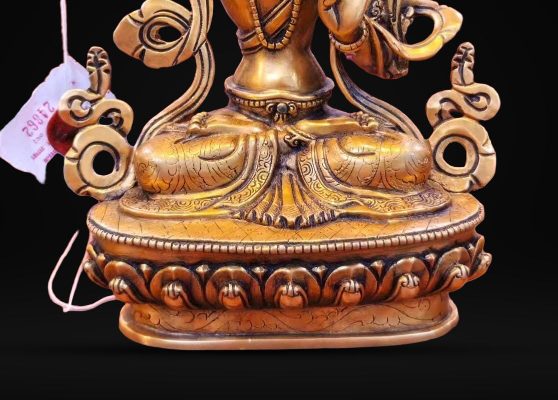 7” Manjushri Statue | Handcrafted Nepalese Copper Bodhisattva of Wisdom | Gold-Gilded Manjusri Sculpture for Clarity & Insight
