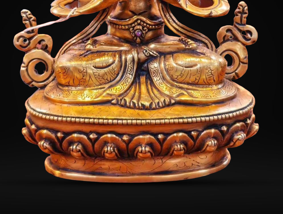7” Four-Armed Avalokiteshvara Statue | Handcrafted Nepalese Copper Chenrezig | Gold-Gilded Compassion Buddha Sculpture