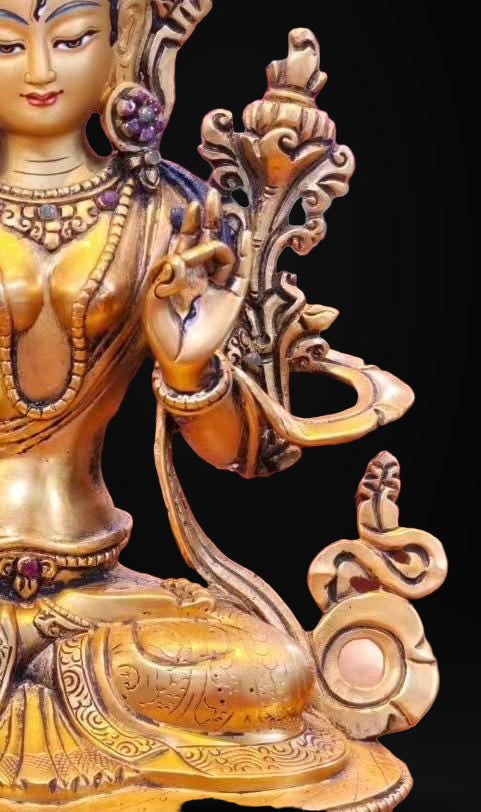 White Tara Statue • 24k Gold Gilded Sitatara • Pure Copper Buddhist Goddess • Handcrafted Nepal Sacred Art