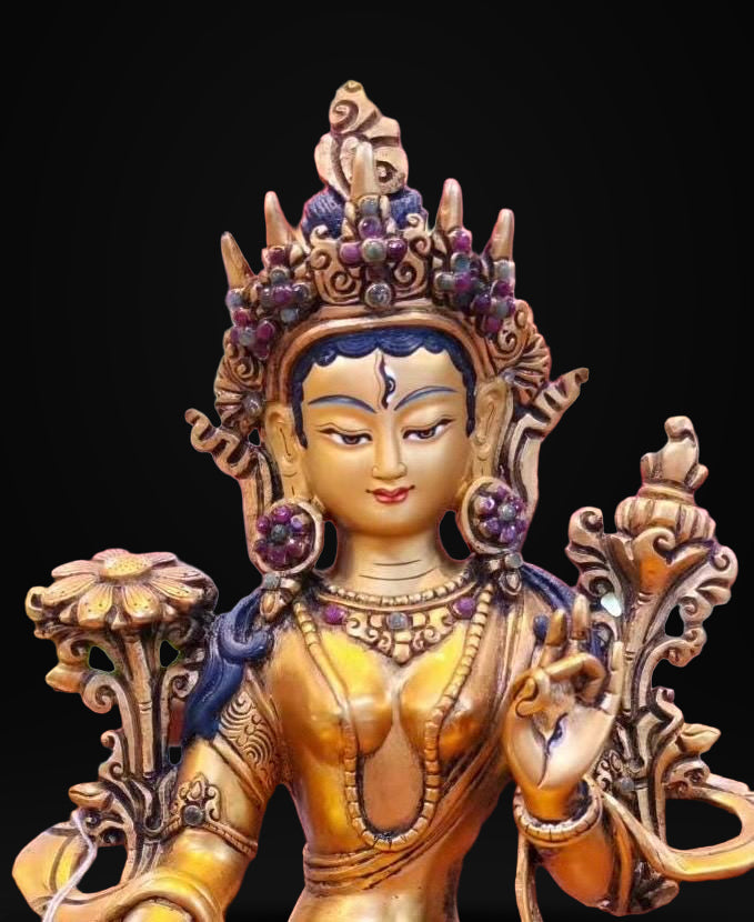 White Tara Statue • 24k Gold Gilded Sitatara • Pure Copper Buddhist Goddess • Handcrafted Nepal Sacred Art