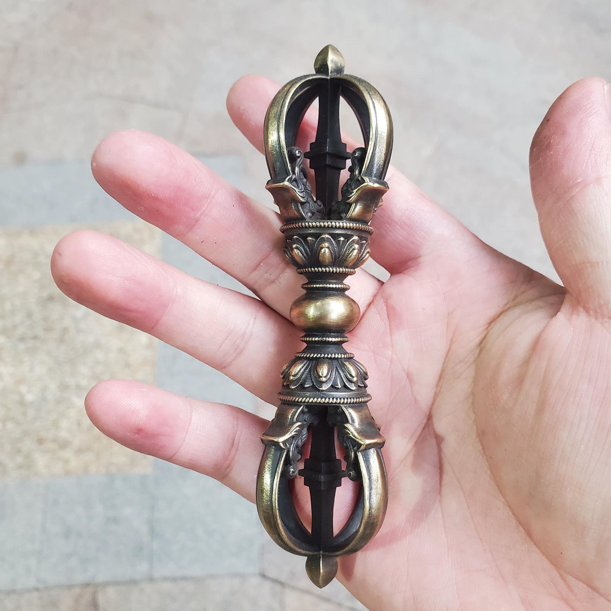 Brass Tibetan Vajra Bell & Dorje Set – Nepalese Handcrafted 5-Prong Ritual Bell