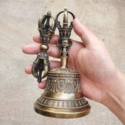 Brass Tibetan Vajra Bell & Dorje Set – Nepalese Handcrafted 5-Prong Ritual Bell