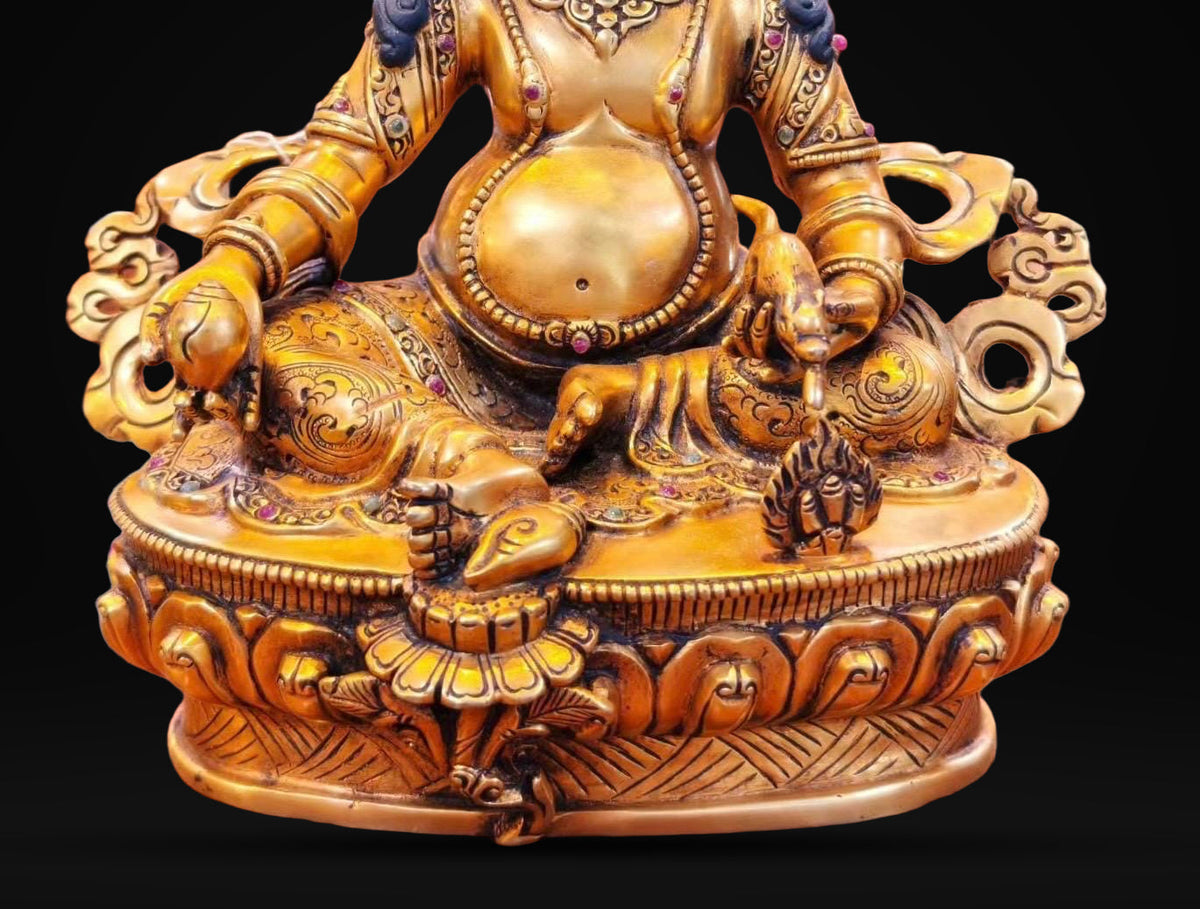7” Yellow Dzambhala Statue | Handcrafted Nepalese Copper Jambhala | Gold-Gilded Wealth Deity Sculpture | Prosperity & Abundance Decor