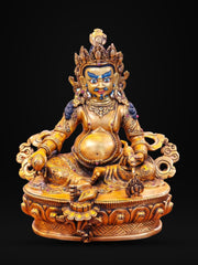 7” Yellow Dzambhala Statue | Handcrafted Nepalese Copper Jambhala | Gold-Gilded Wealth Deity Sculpture | Prosperity & Abundance Decor