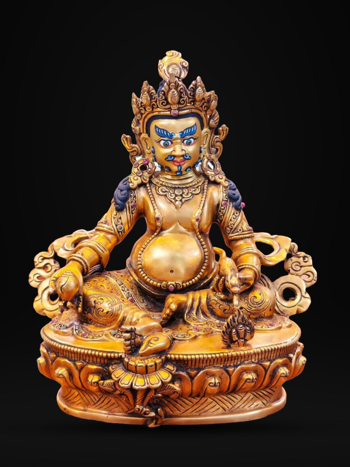 7” Yellow Dzambhala Statue | Handcrafted Nepalese Copper Jambhala | Gold-Gilded Wealth Deity Sculpture | Prosperity & Abundance Decor