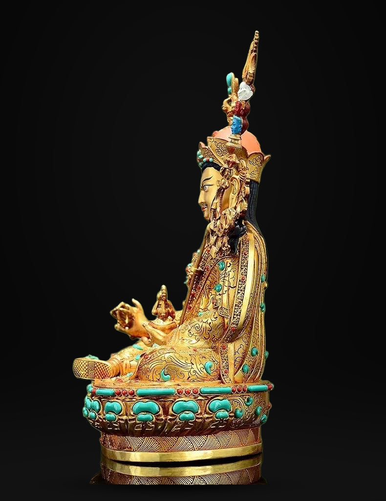 Handmade Tibetan Padmasambhava Statue – Full Gold-Plated Copper Guru Rinpoche