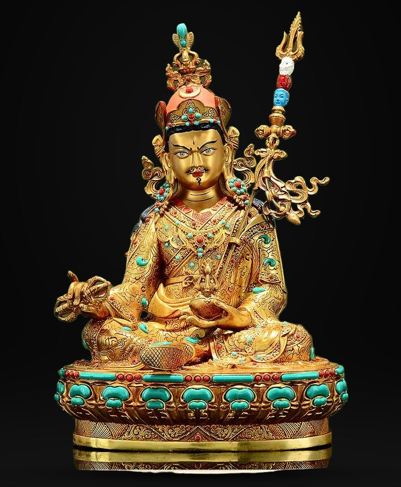 Handmade Tibetan Padmasambhava Statue – Full Gold-Plated Copper Guru Rinpoche