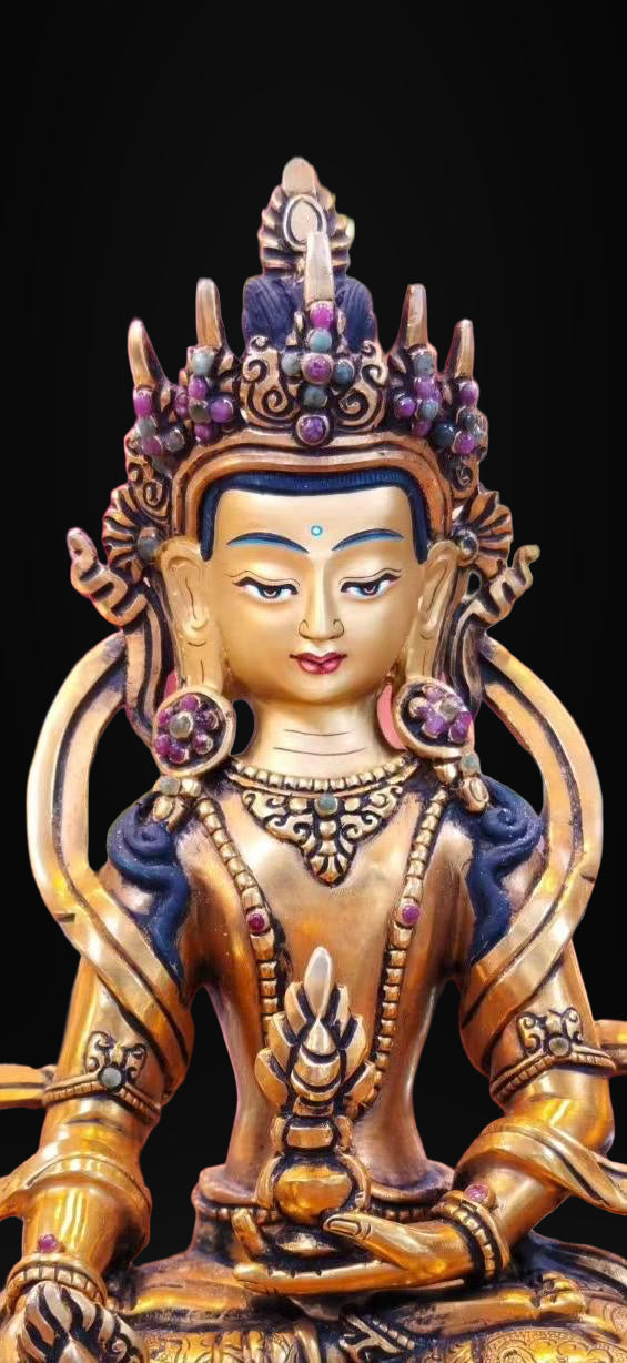 Kṣitigarbha Bodhisattva Statue • 24k Gold Gilded • Pure Copper • Handcrafted Nepal Buddhist Art