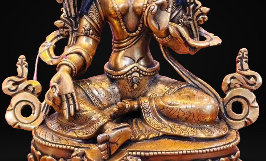Green Tara Statue • 24k Gold Gilded Syamatara • Pure Copper Tibetan Buddhist Goddess • Handcrafted Nepal Art
