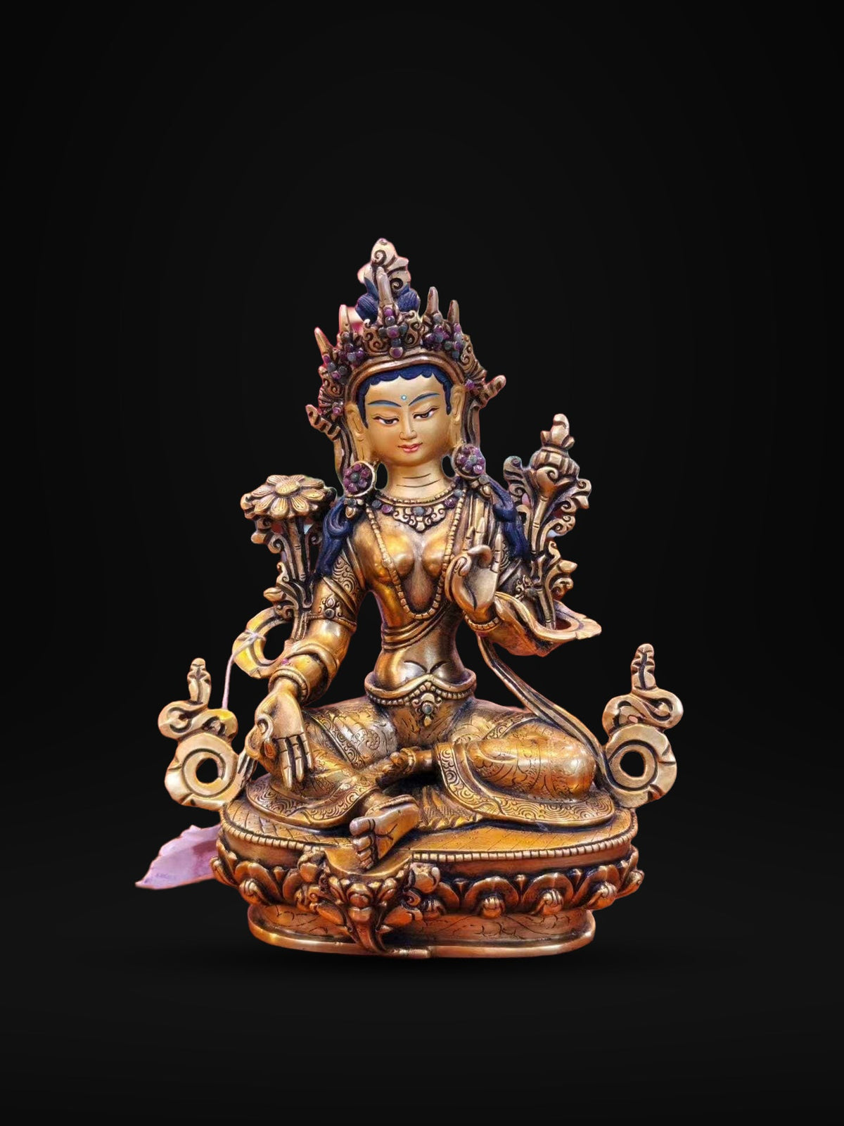 Green Tara Statue • 24k Gold Gilded Syamatara • Pure Copper Tibetan Buddhist Goddess • Handcrafted Nepal Art