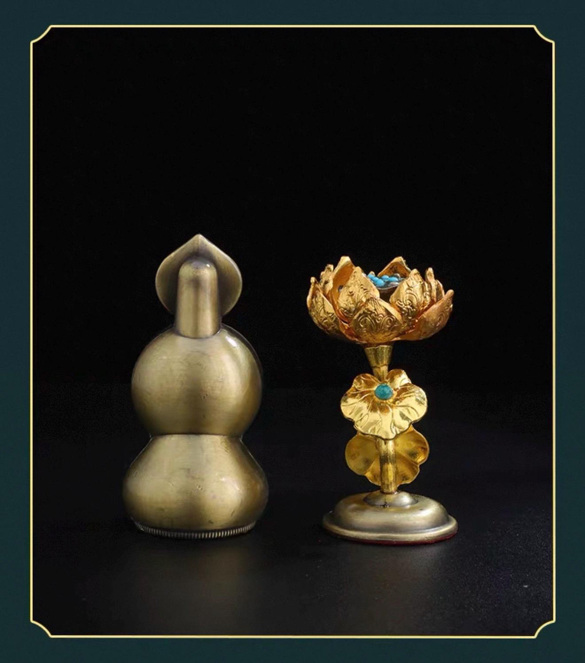 Handmade Brass Tibetan Torma Offering Statue • Butter Flower & Tsog Torma • Himalaya
