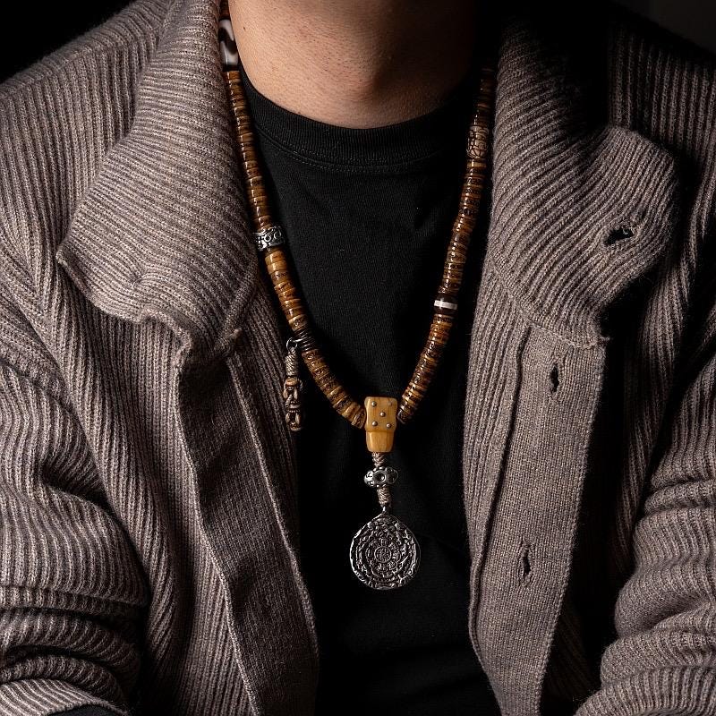 108 Beads Old Material Tibetan Yak Bone Mala Bracelet, Prayer Beads Necklace, Cardiger Handmade Antique Replica Gagu Linggu, Buddhist Gift
