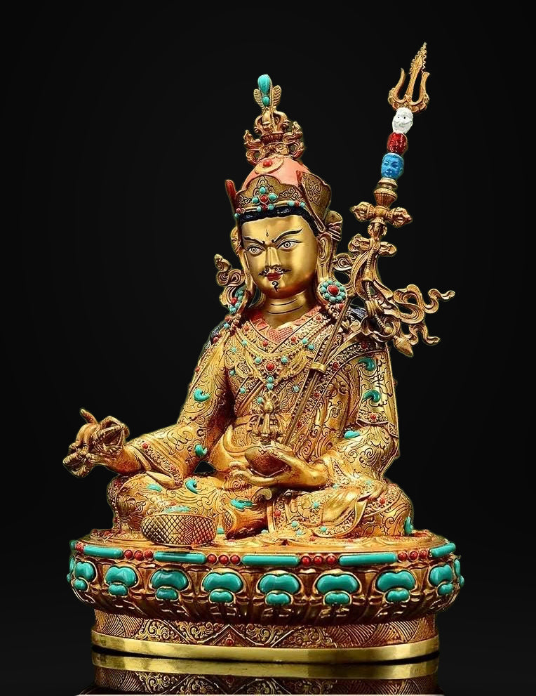 Handmade Tibetan Padmasambhava Statue – Full Gold-Plated Copper Guru Rinpoche